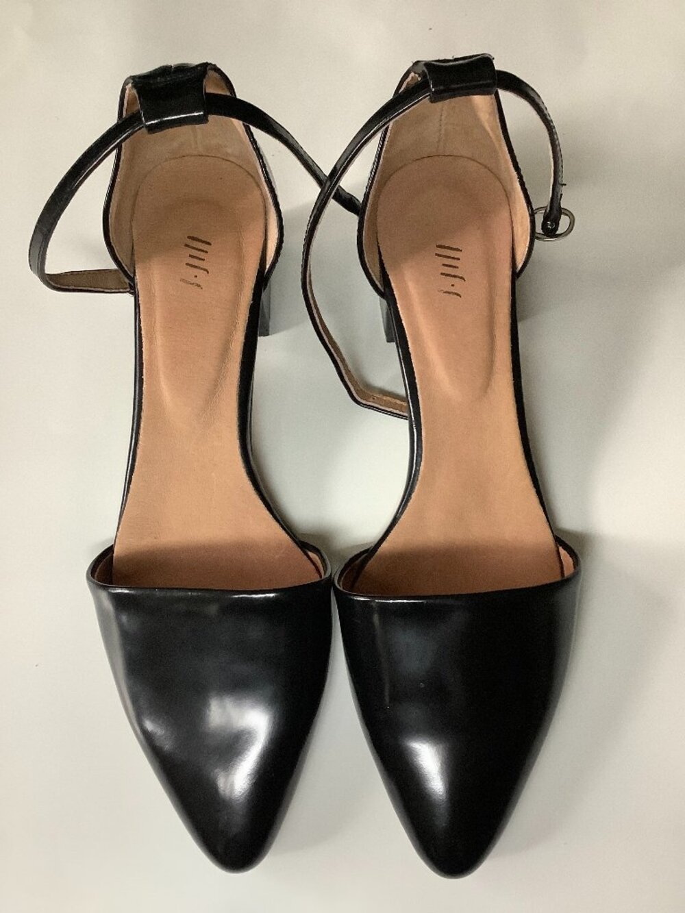 J.Jill black leather ankle strap pumps featuring a classic pointed toe